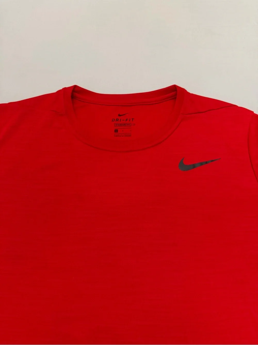 Nike Men’s Bright Red Short Sleeve Athletic Tee with Black Swoosh - Picture 2 of 4